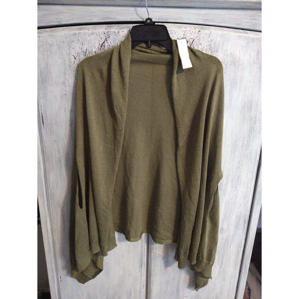 Talbots linen wide sleeve open Cardigan  small olive green Boho Cottage Core